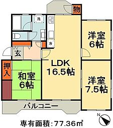第2稲毛ハイツ12棟 3LDKの間取図画像