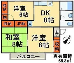 カーサみつわ台・B 3DKの間取図画像