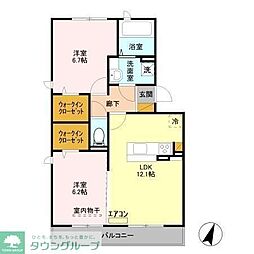 グリシーヌフルール 2LDKの間取図画像