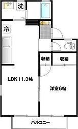 パークサイド花園 1LDKの間取図画像