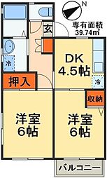 フェリースフジ 2DKの間取図画像