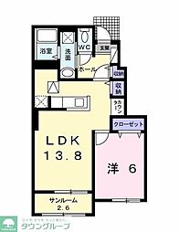 サンヴェール大芝2B 1LDKの間取図画像