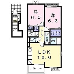 ジュネスドアーサ 2LDKの間取図画像
