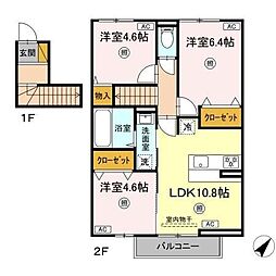 千葉市緑区誉田町1丁目アパート 3LDKの間取図画像