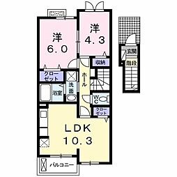 フラワーA 2LDKの間取図画像