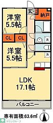 ペレーネ増嶋 2LDKの間取図画像