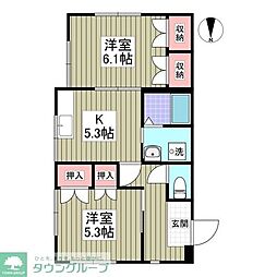 コーポメイプルB 2DKの間取図画像