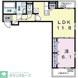 コスモライト 1LDKの間取図画像