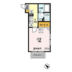 クレモンティーヌ・相之川 1Kの間取図画像
