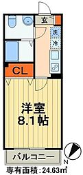 AJ蘇我West1 1Kの間取図画像
