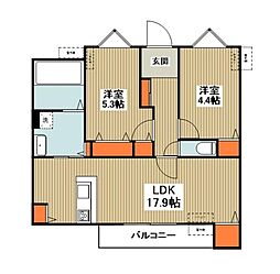 アステリア 102 1階2LDKの間取り