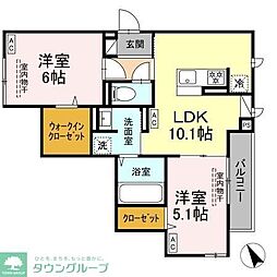 小田急小田原線 町田駅 徒歩9分の賃貸アパート 2階2LDKの間取り
