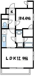 JR横浜線 橋本駅 徒歩22分の賃貸マンション 2階1LDKの間取り