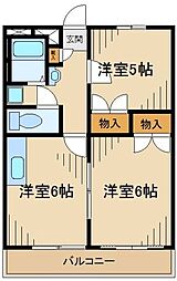 レオパレスはなみずき弐番館 2DKの間取図画像