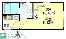 八王子市横山町アパート 1Kの間取図画像