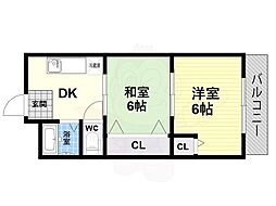ソレイユ心斎橋 2DKの間取図画像