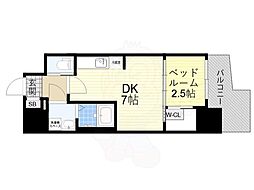 RESIDENCE難波南 1DKの間取図画像