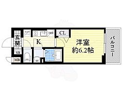 エステムコート四天王寺夕陽丘2 1Kの間取図画像