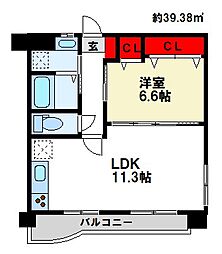 大神第6ビル 2階1LDKの間取り