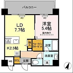 グランデール博多 1LDKの間取図画像