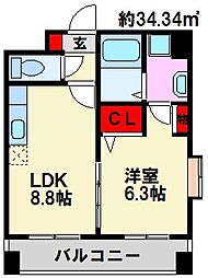 ラヴィヌーヴォ 1LDKの間取図画像
