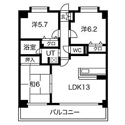 トーソンビル 3LDKの間取図画像