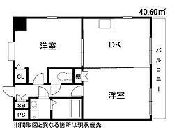 ウイングコートC館 2DKの間取図画像