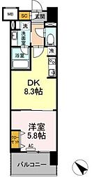 ウィスタリアレジデンス博多 1DKの間取図画像
