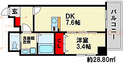 アヴァンティ銀天町 1DKの間取図画像