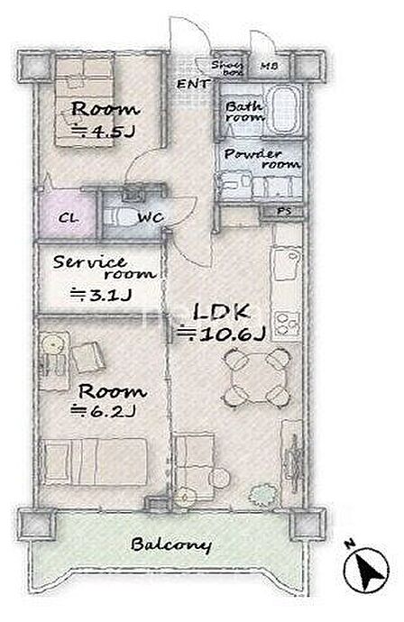 2SLDK 間取り