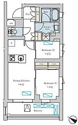 Brillia ist 洗足池の杜 2LDKの間取図画像