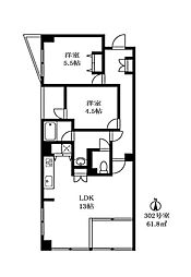 フラッツ下馬A 2LDKの間取図画像