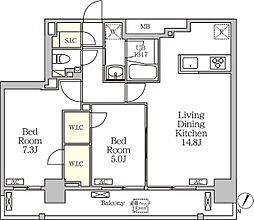 ジオエント白金台 2LDKの間取図画像