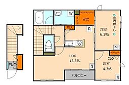 コーポ田園 2LDKの間取図画像