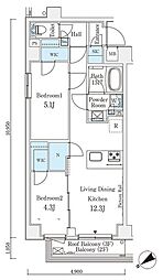 アヴニール三軒茶屋 2LDKの間取図画像