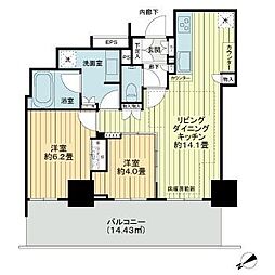 ドレッセタワー武蔵小杉 2LDKの間取図画像