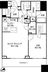 ブリリアタワーズ目黒サウスレジデンス 1LDKの間取図画像