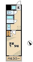 多摩都市モノレール 中央大学・明星大学駅 徒歩4分の賃貸マンション 2階1Kの間取り