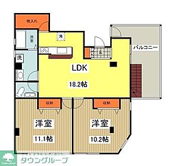 JR中央線 西八王子駅 徒歩15分の賃貸アパート 3階2LDKの間取り