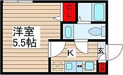 東京メトロ千代田線 北千住駅 徒歩13分の賃貸マンション 3階1Kの間取り