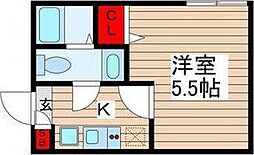 東京メトロ千代田線 北千住駅 徒歩13分の賃貸マンション 2階1Kの間取り