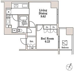 LaSante一番町 1LDKの間取図画像