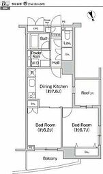 プライムアーバン町屋サウスコート 2DKの間取図画像