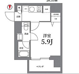 JR南武線 武蔵小杉駅 徒歩5分の賃貸マンション 3階1Kの間取り