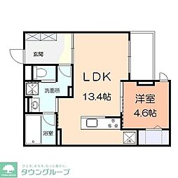 モンブルーカルム 1LDKの間取図画像