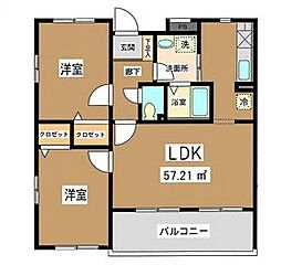 サンライズ新川崎 2LDKの間取図画像
