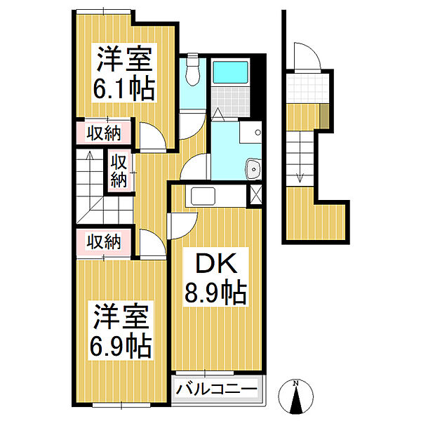長野県上田市中丸子(賃貸アパート2DK・2階・55.20㎡)の写真 その2