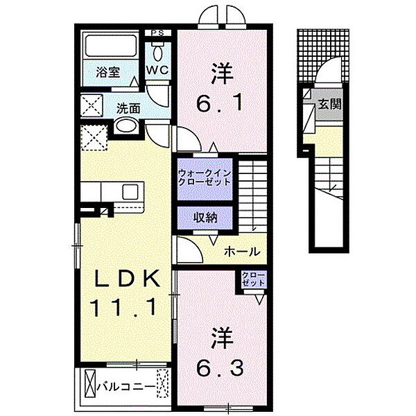 長野県上田市下之条(賃貸アパート2LDK・2階・58.60㎡)の写真 その2