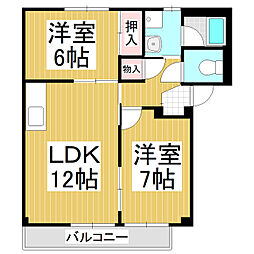 中丘ハイツA 2LDKの間取図画像