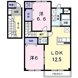 ソレイユトヨダＡ 2階2LDKの間取り